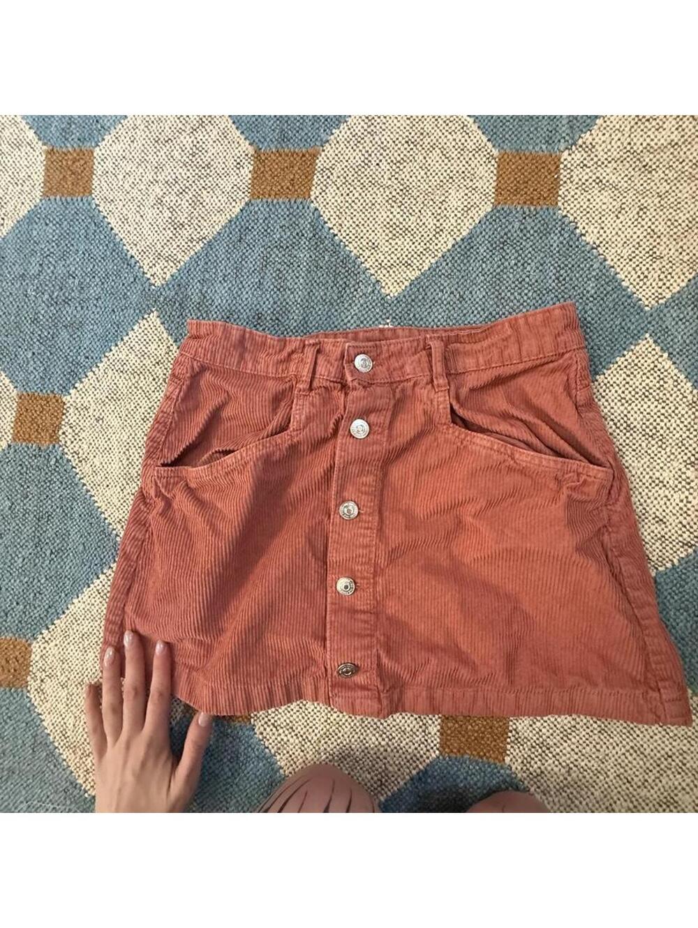 Free People Pink Rust Corduroy mini skirt with button up front and pockets